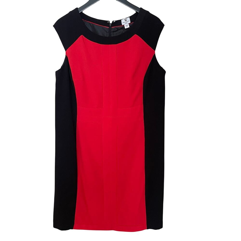 Worthington 14W Red Black Colorblock Sheath Dress Plus Size Career Cocktail